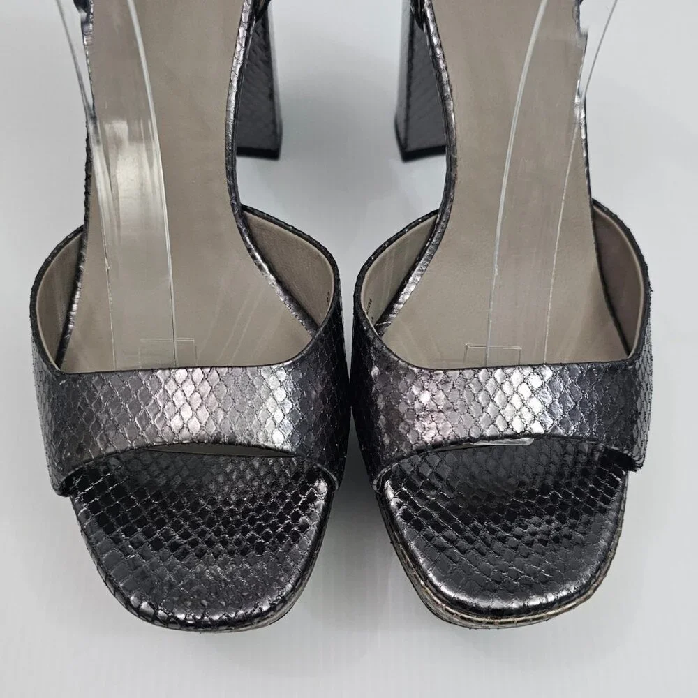 AllSaints Tia Platform Heel Sandal Womens 10 Metallic Bronze Gold Gray Embossed - Picture 7 of 16